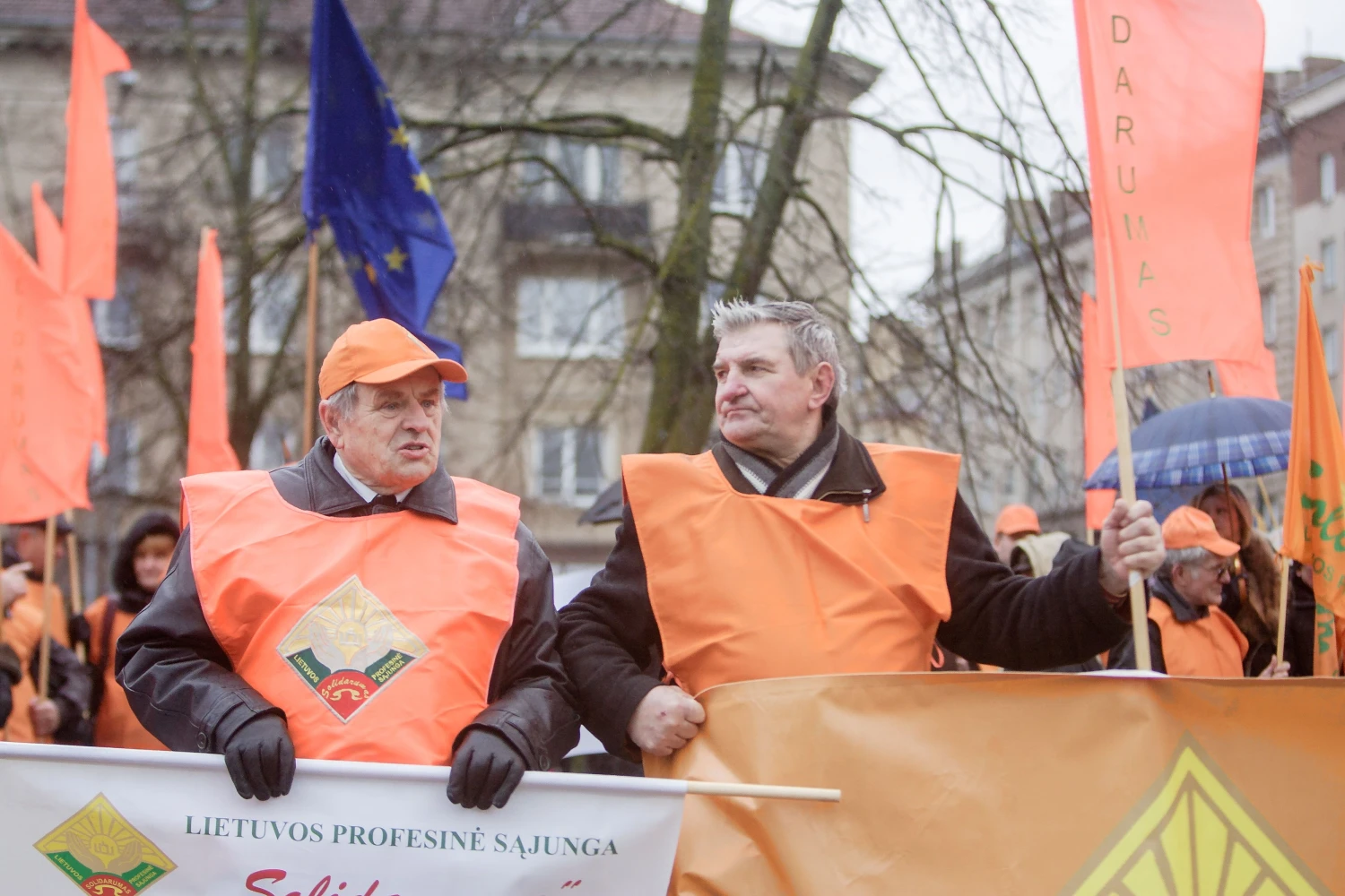 2013 11 01. Prie Lietuvos Respublikos Seimo vyko Lietuvos profesinių sąjungų – profesinės sąjungos „Solidarumas“, Lietuvos darbo federacijos, Lietuvos profesinių sąjungų konfederacijos organizuotas mitingas. Protesto akcijos metu reikalauta pakelti minimalią mėnesio algą, pradėti mokėti kompensacijas už sunkmečiu sumažintas pensijas.Vladimiro Ivanovo nuotr.