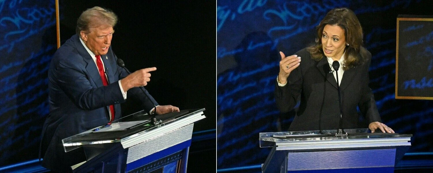 Buvusio prezidento D. Trumpo ir viceprezidentės K. Harris debatai. Saulo Loebo (AFP / „Scanpix) nuotr. koliažas