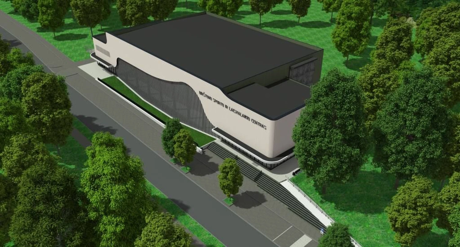 Naujame Birštono sporto komplekse būtų kultivuojamos įvairios sporto šakos, organizuojami vieši sporto renginiai, vyktų sporto stovyklos, treniruotės. Projekto vizualizacija (UAB "Tiksli forma").
