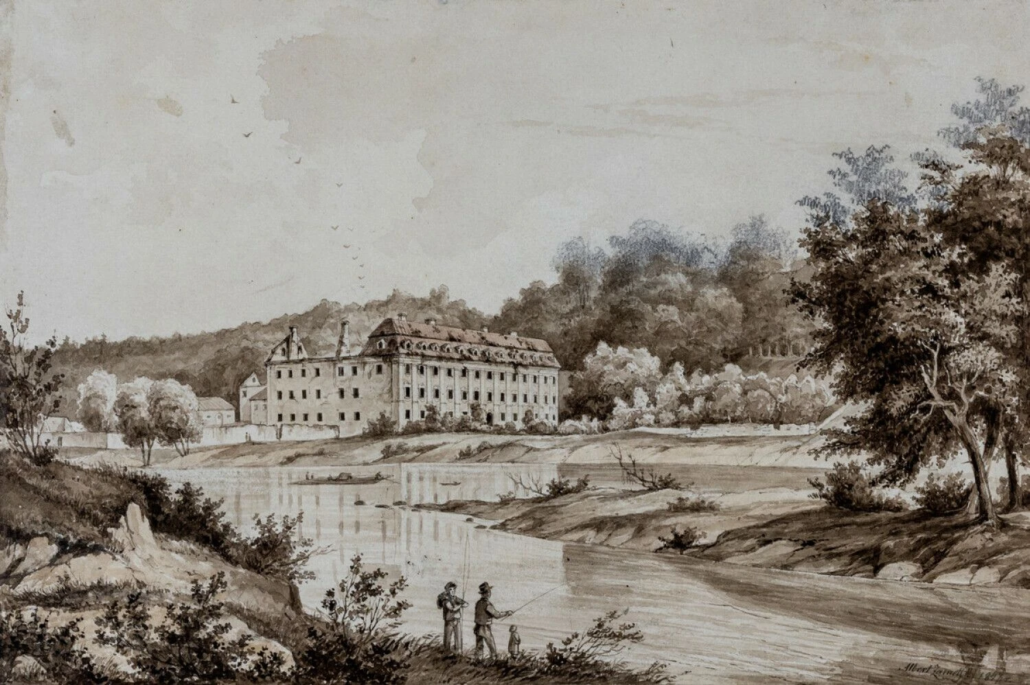 Alberto Žameto akvarelė „Vilniaus apylinkės. Vingis“, 1847. „ARS VIA“ nuotr.