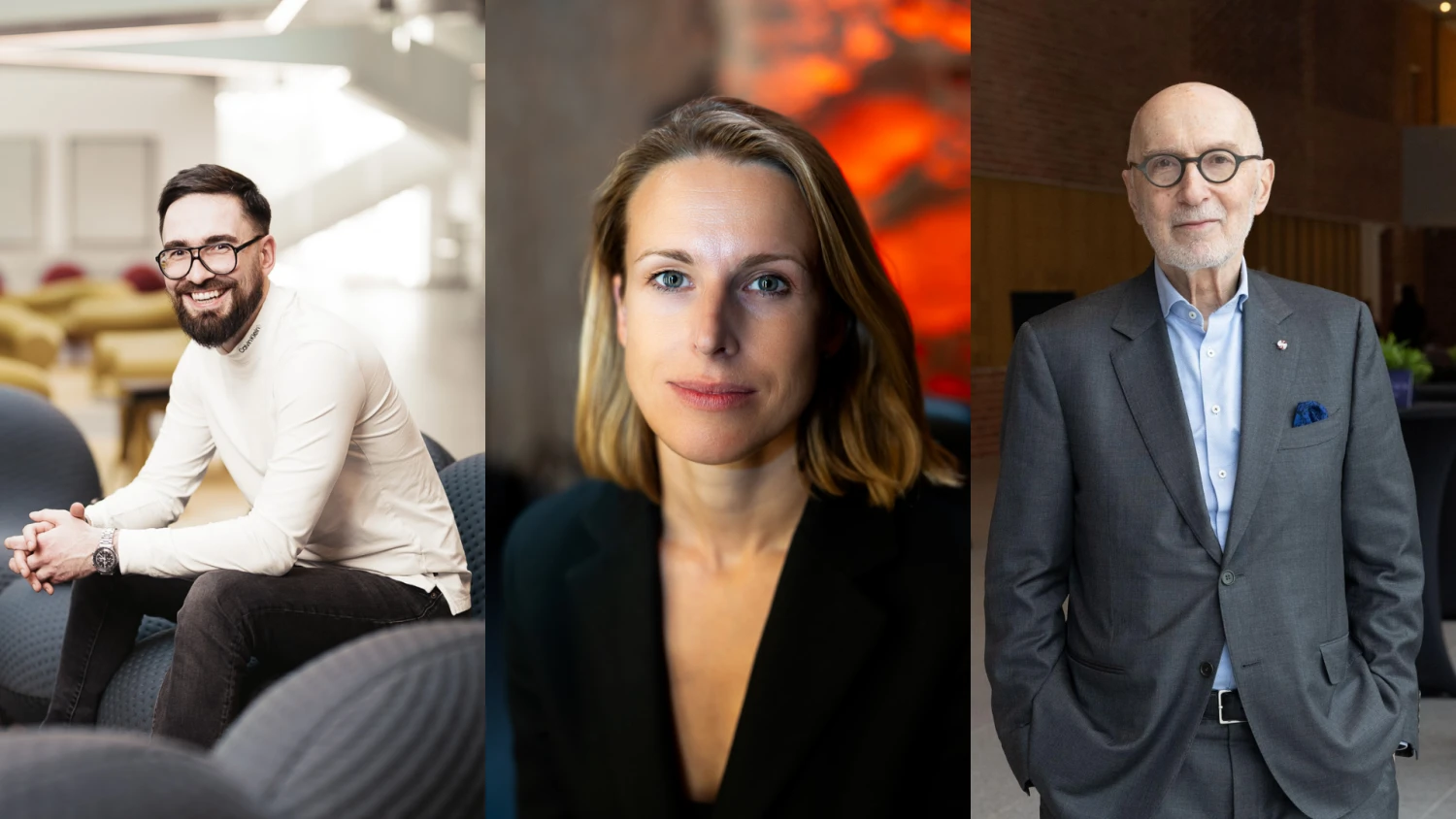 Domas Janickas (kairėje), vienas iš „edON“ akademijos įkūrėjų, Karilė Klug, „BMI Executive Institute“ EMBA (angl. International Executive MBA) programos direktorė, Richardas Straubas, pasaulinio Peterio Druckerio forumo įkūrėjas ir prezidentas. VŽ koliažas.