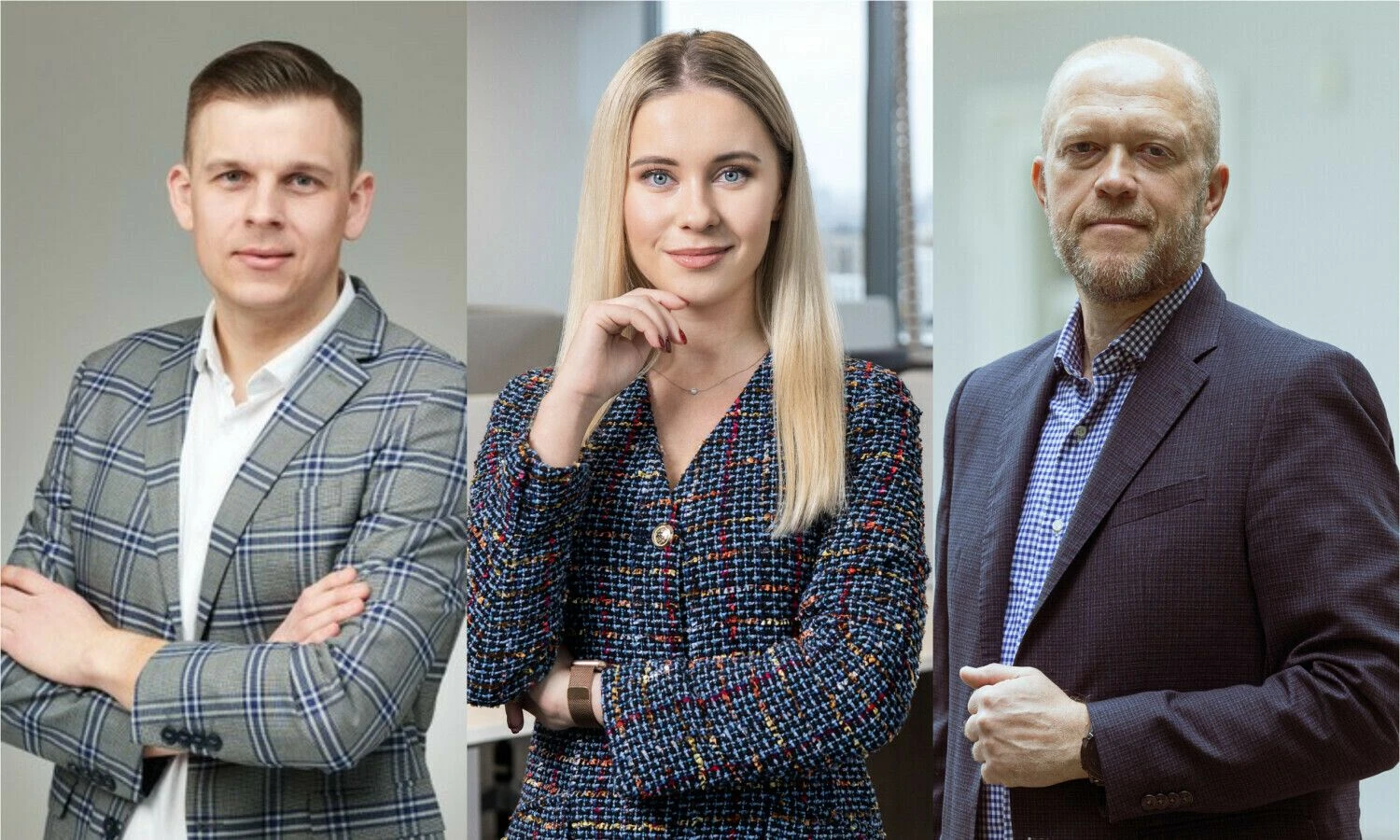 Iš kairės: V. Poškus, MB „Nexinno.tech“, vadovas, P. Reut, Inovacijų agentūros Pažangos departamento direktorė, ir V. Keras, verslo konsultantas, UAB „Skills Lab“ įkūrėjas. VŽ koliažas.