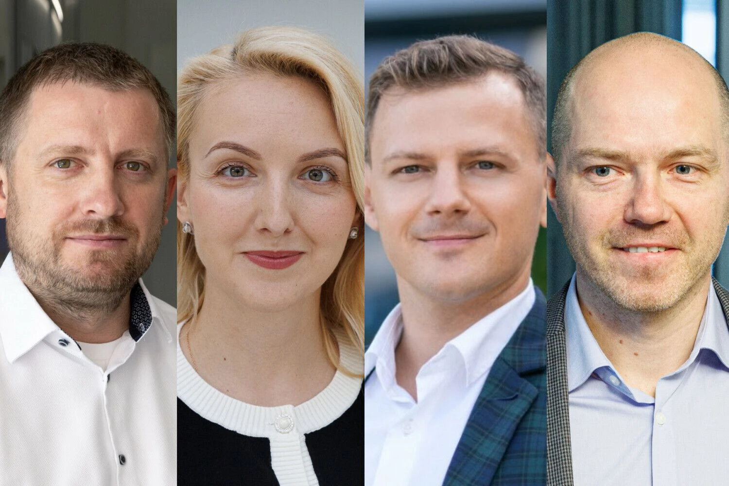 Domas Klimavičius, Natalija Kozikienė, Aurimas Kunca, Paulius Žurauskas, investutojai. „Mano pinigų“ koliažas.