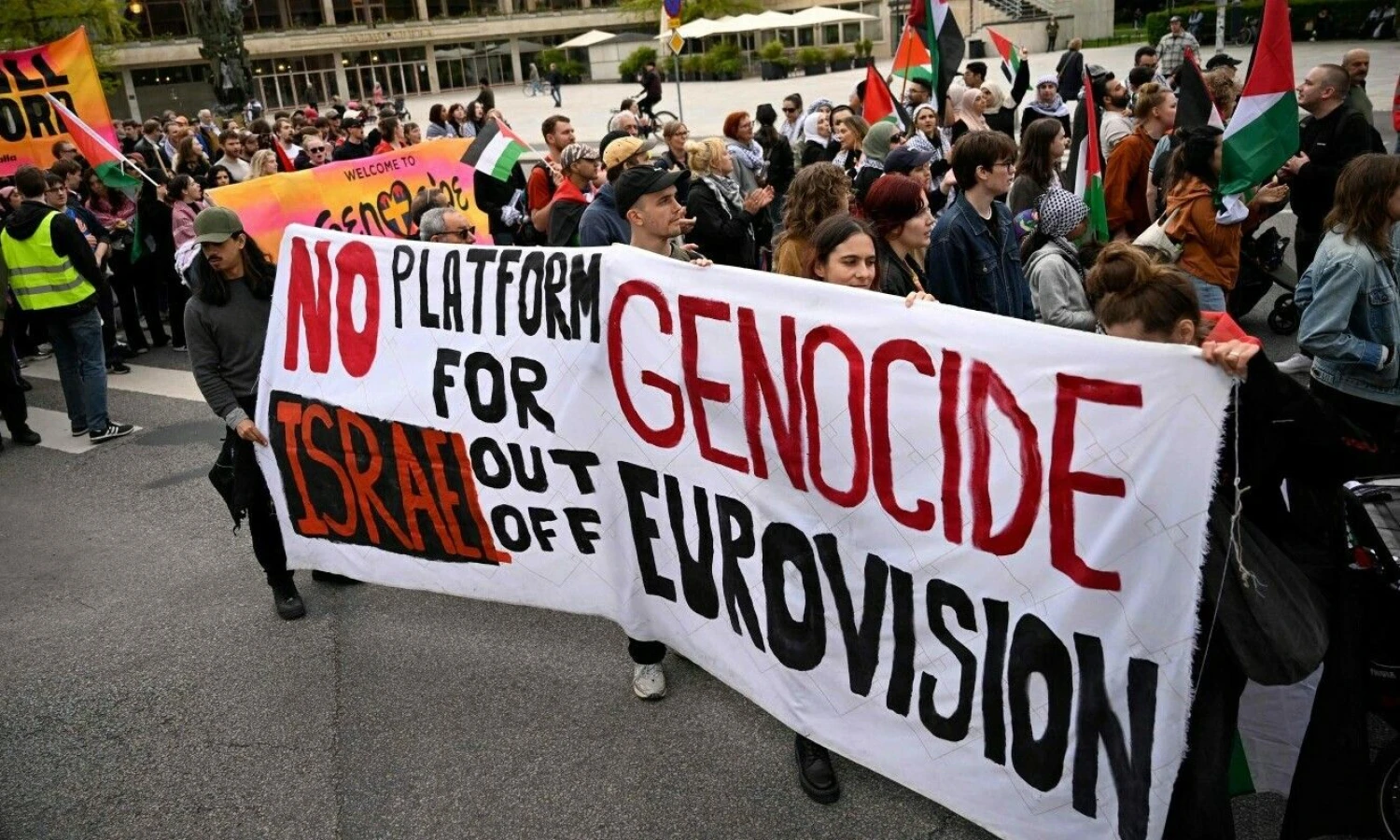 Protestas prieš Izraelį Malmėje, kur vyksta „Eurovizijos“ dainų konkursas. Johano Nilssono (AFP/„Scanpix“) nuotr.