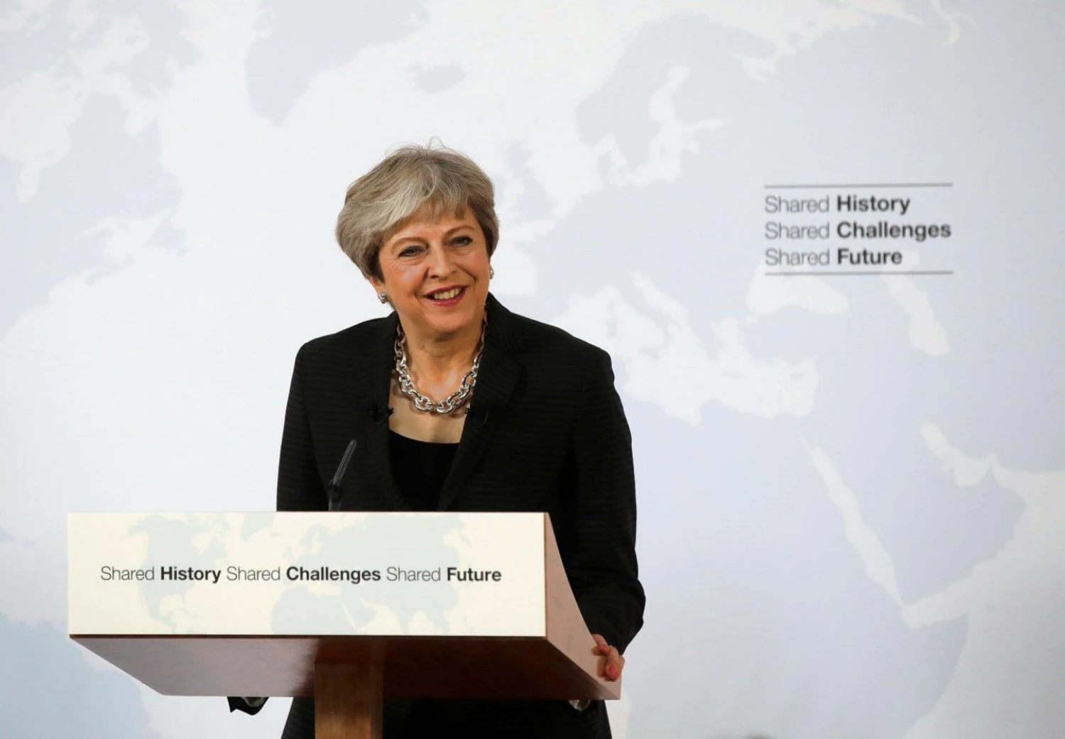 Theresa May, JK ministrė pirmininkė, sako kalbą Florencijoje. Alessandros Tarantino (Reuters / Scanpix) nuotr.