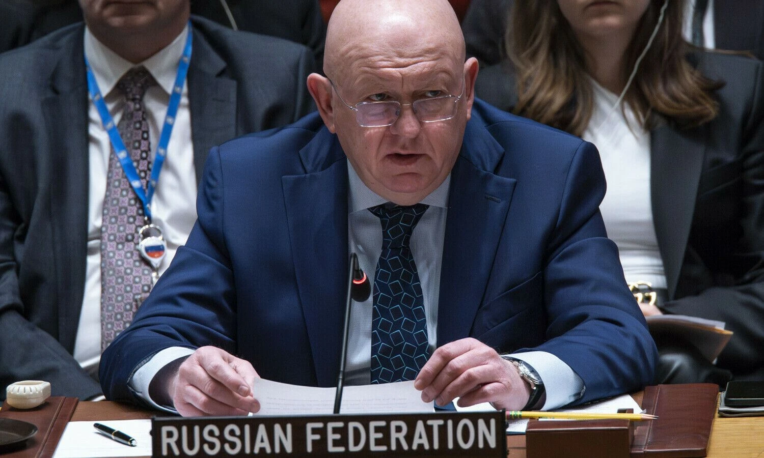 Rusijos ambasadorius prie JT Vasilijus Nebenzia. Eduardo Munozo Alvarezo („AP Photo“ / „Scanpix“) nuotr.
