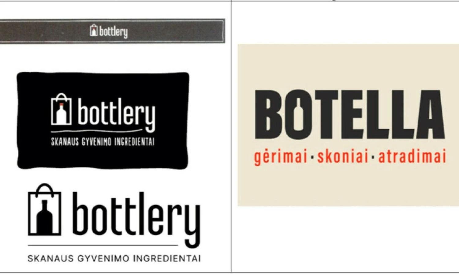 Ginčijamas prekių ženklas dešinėje. Valstybinio patentų biuro iliustracija.