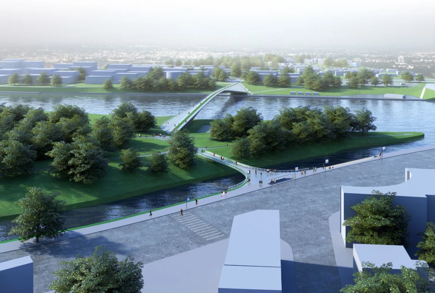 Iki 8 mln. Eur kainuosiančius tiltus į Nemuno salą tikimasi pradėti statyti 2019 m. pabaigoje. Kauno m. savivaldybės vizualizacija. 