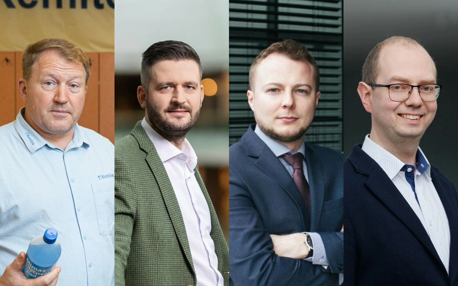 Iš kairės: A. Malašauskas, UAB „Kemitek“ vadovas, A. Šilgalis, Žaliųjų finansų instituto vadovas, P. Baltusevičius, UAB „Biosistema“ vadovas, ir D. Navickas, CPO Biuro ir veiklos aptarnavimo srities pirkimų skyriaus vadovas. VŽ koliažas.
