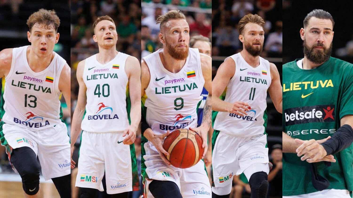 Iš kairės: Rokas Jokubaitis, Marius Grigonis, Ignas Brazdeikis, Domantas Sabonis, Jonas Valančiūnas. Eriko Ovčarenko (BNS) nuotr., VŽ koliažas.