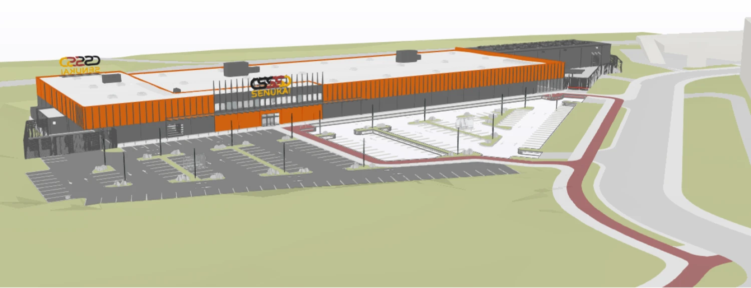 V. Pociūno g. planuojama statyti „Senukų“ parduotuvė. „SRP projekto“ vizualizacija. 