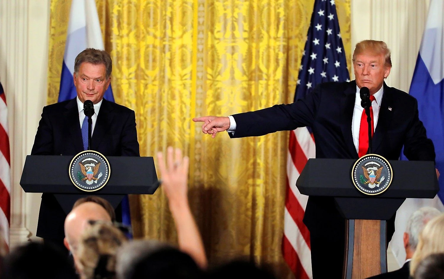 JAV prezidentas Donaldas Trumpas ir Suomijos vadovas Sauli Niinisto. Carlos Barria („Reuters“ / „Scanpix“) nuotr.