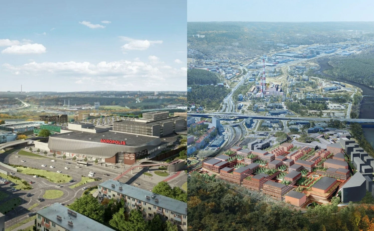 Ankstesnis ir dabartinis prekybos centro prie Vingio parko projektas. VŽ koliažas.