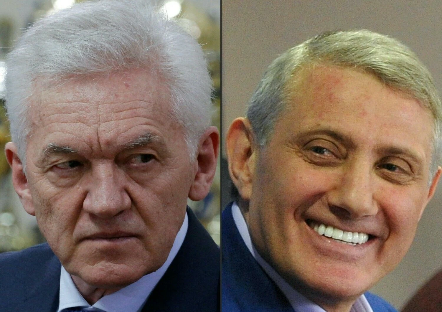 Jungtinė Karalystė paskelbė sankcijas oligarchams Genadijui Timčenkai (kairėje) ir Borisui Rotenbergui. AFP / „Scanpix“ nuotr.