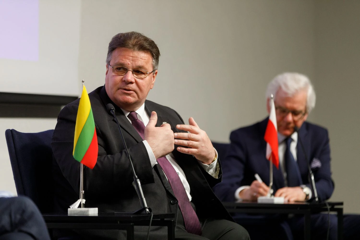 Lietuvos ir Lenkijos UR ministrai Linas Linkevičius ir Jacekas Czaputowiczius. Andras Kralla („Äripäev“/„Scanpix“) nuotr. 
