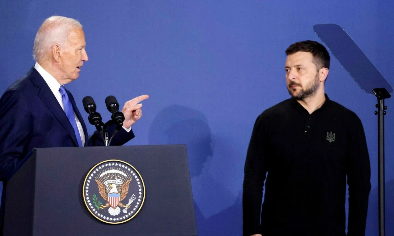 Joe Bidenas, JAV prezidentas, ir Volodymyras Zelenskis, Ukrainos prezidentas. Ludoviciaus Marino (AFP/„Scanpix“) nuotr.