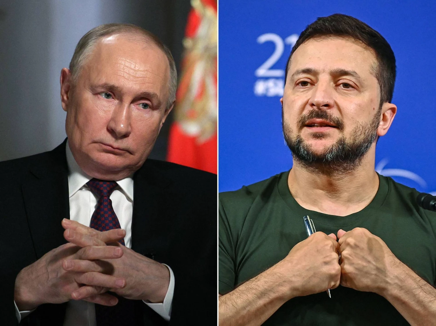 V. Putinas, V. Zelenskis.
AFP/„Scanpix“ nuotr.