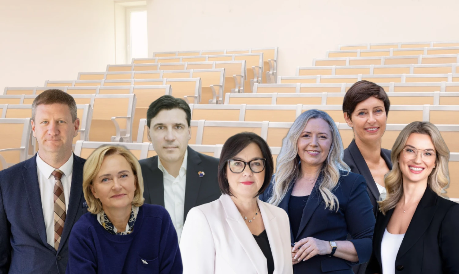 Iš kairės: S. Kairys, Seimo narys, D. Kazlauskienė, „Rezus.lt“ direktorė, N. Pačėsa, „Erudito licėjaus“ direktorius, R. Popovienė, švietimo ministrė, E. Sidorova, Šiaurės licėjaus vadovė, Ž. Skibarkienė, „Ignitis grupės“ organizacinės plėtros vadovė, ir I. Stonienė, „Meliva Lietuva“ personalo vadovė. VŽ koliažas.