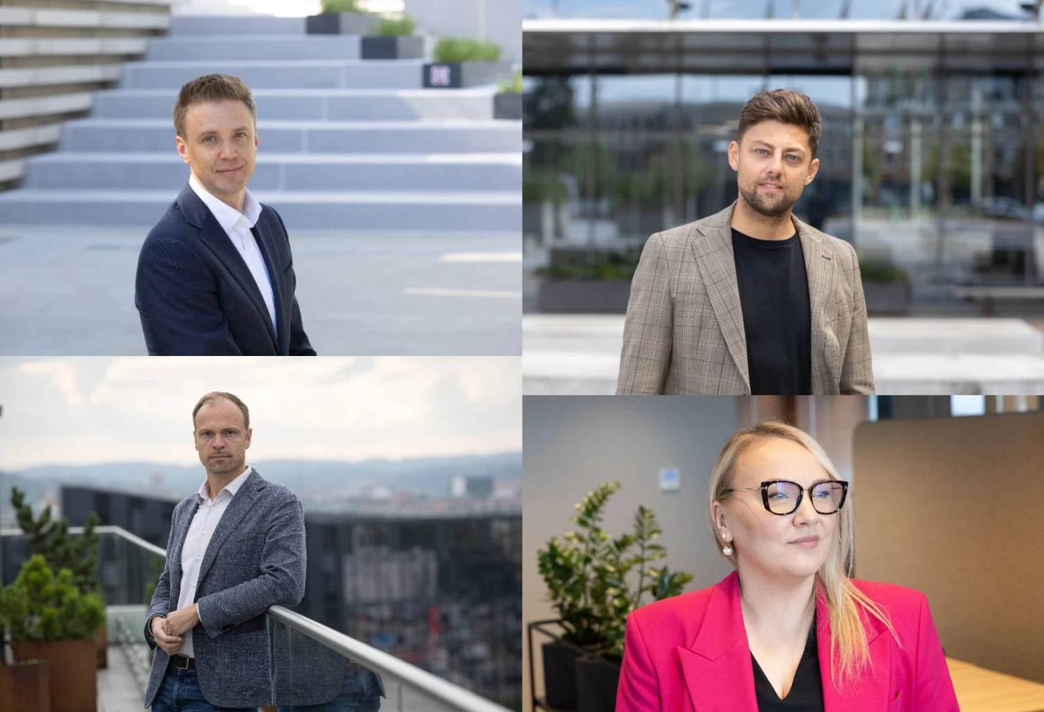 Iš kairės: Audrius Šapoka, „Ober-Haus“ generalinis direktorius, Šarūnas Tarutis, „Citus“ investicijų direktorius, Artūras Mizeras, „Baltic Classifieds Group“, valdančios „Diginet LTU“, plėtros direktorius, Deimantė Laumytė, „Omberg Group“ generalinė direktorė. VŽ koliažas.