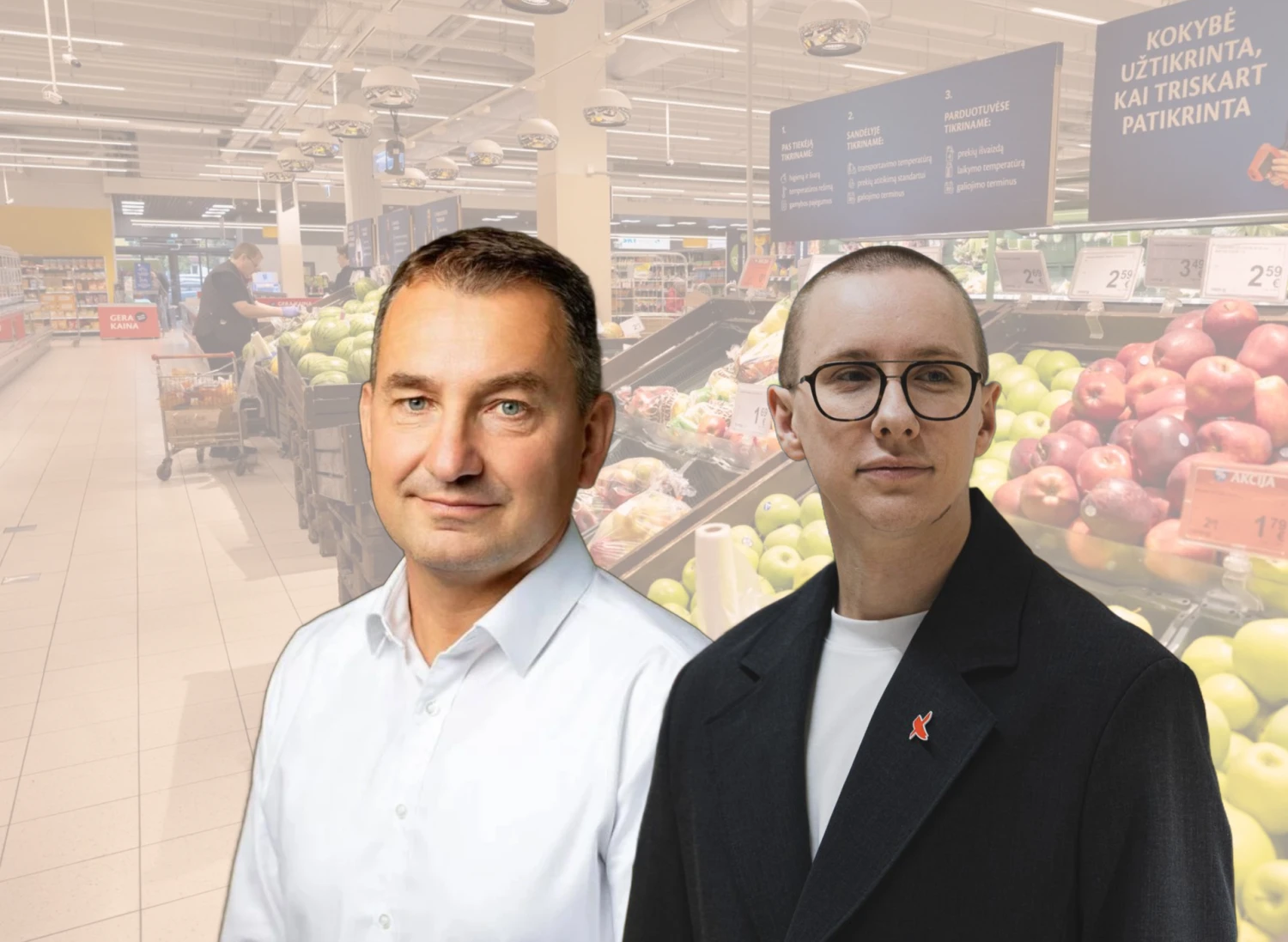 Marinas Dokozičius, „Lidl Lietuvos“ generalinis direktorius, ir Kristupas Buzys, „Maxima LT“ vadovas. VŽ koliažas