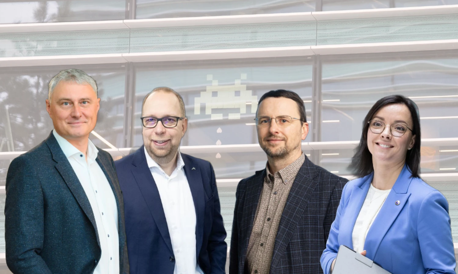 G. Misevičius (kairėje), „Swedbank“ atviros bankininkystės partnerysčių vadovas, ,A. Francas, „Alliance for Recruitment“ partneris, Marijus Strončikas, UAB „Altic IT“ direktorius, L. Vaskelė, „FL Technics“ IT departamento vadovė. VŽ koliažas.