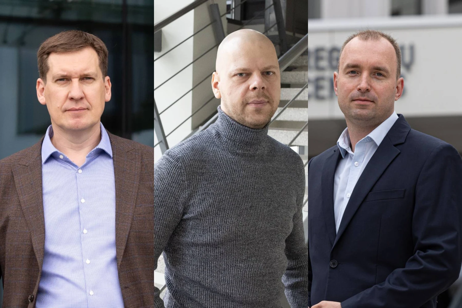 Raimondas Reginis, „Ober-Haus“ rinkos tyrimų vadovas, Tomas Sovijus Kvainickas, „Inreal“ investicijų ir analizės vadovas, Paulius Rudzkis, Registrų centro duomenų analitikas. VŽ koliažas.