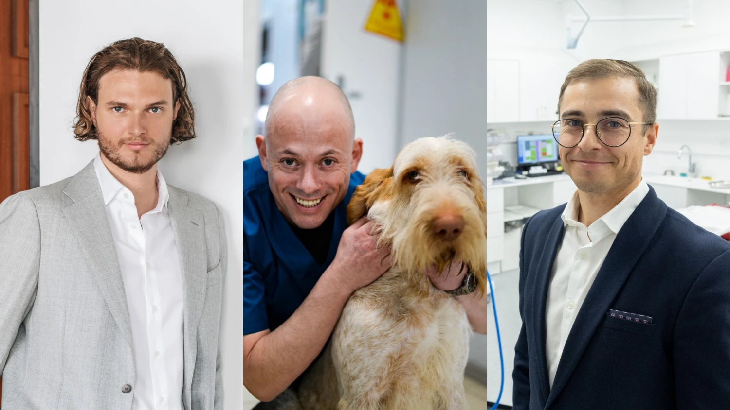 Rapolas Markevičius, „IAM Petcare Growth Fund“ vadovas, Dr. Jakovas Šengautas, Jakovo veterinarijos centro įkūrėjas, Vilius Dovydauskas, „PetCity“ Lietuvos padalinio verslo vystymo vadovas. VŽ koliažas.
