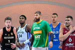 Iš kairės: Franzas Wagneris, Giannis Antetokounmpo, Jonas Valančiūnas, Nikola Jokičius, Kristapas Porzingis. BNS/„Scanpix“ nuotr., VŽ koliažas