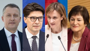 Iš kairės: Žygimantas Vaičiūnas, Vaidas Augustinavičius, Viktorija Čmilytė-Nielsen ir Birutė Vėsaitė. VŽ montažas (Juditos Grigelytės ir Vladimiro Ivanovo nuotr.)