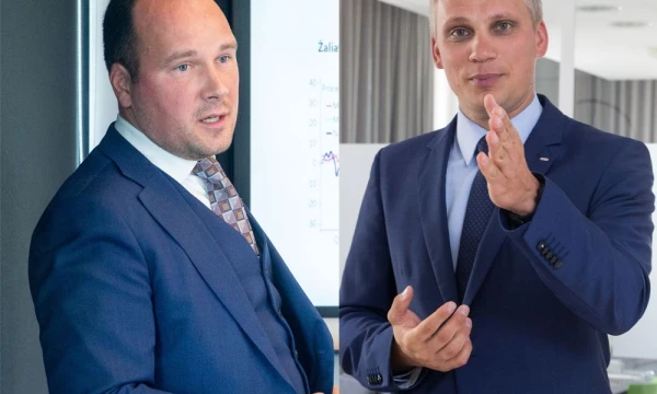 Žygimantas Mauricas, „Luminor“ vyriausiasis ekonomistas (kairėje) ir Vilius Juzikis, SEB banko valdybos narys. VŽ koliažas.