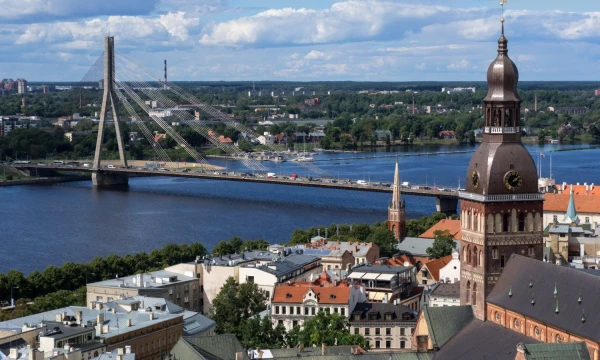 2915506 08/12/2016 Riga Cathedral, left, and a cable-stayed bridge across the Daugava River in Riga. Vladimir Pesnya/Sputnik