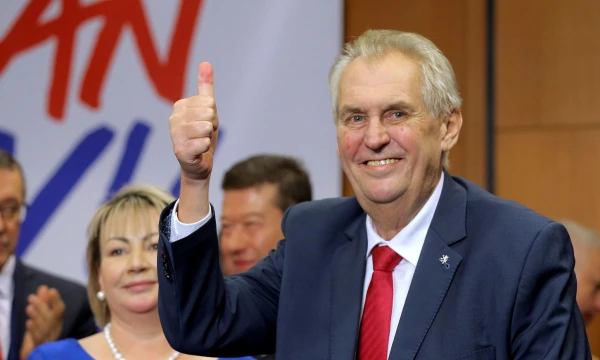 Czech President Milos Zeman reacts as he defeated pro-EU academic Jiri Drahos in the presidential election in Prague, Czech Republic, January 27, 2018.   REUTERS/Stringer   