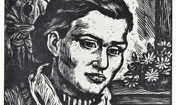 Albina Makūnaitė. Atvirukas „Salomėja Nėris“, fragmentas. Apie 1958 m. Maironio lietuvių literatūros muziejaus nuotr.
