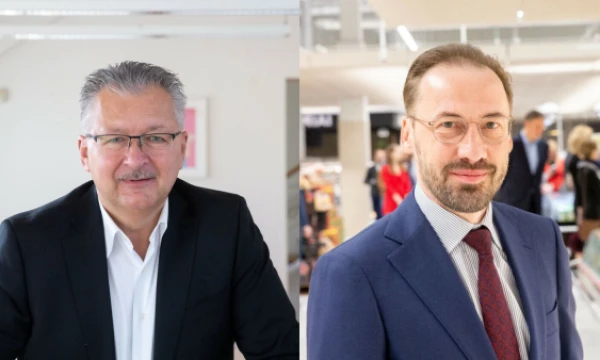 Gintaras Bertašius, „Vilvi Group“ vadovas (kairėje) ir Dalius Trumpa, pieno perdirbimo AB „Rokiškio sūris“ grupės vadovas. VŽ koliažas.