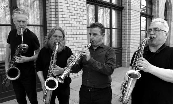 Iš kairės: Simonas Rose‘as, Warnfriedas Altmannas, Gianni Gebbia, Vytautas Labutis, „E.I.S.Q“ kvarteto nariai. „Improdimensijos“ nuotr.