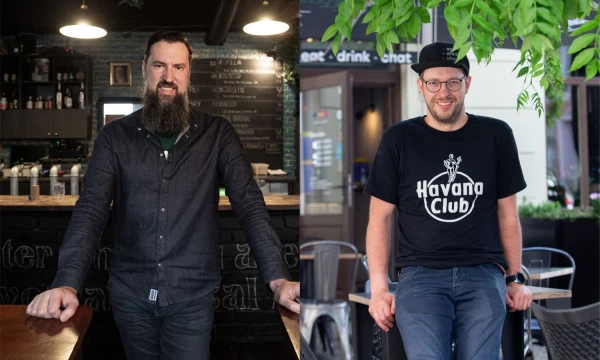 Vidmantas Čičelis, alaus baro „Local Pub“ įkūrėjas, Aurimas Zimnickas gastrobarų „Plus plus plus“ vadovas. VŽ koliažas.