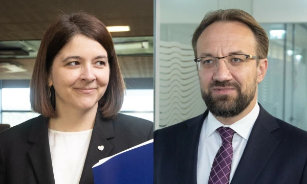 Gintarė Skaistė, finansų ministrė. Gediminas Šimkus, LB valdybos pirmininkas. „Mano pinigų“ koliažas.