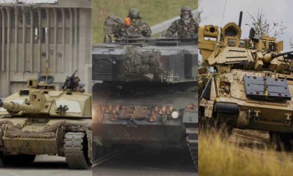 Tankai „Challenger 2“, „Leopard 2“ ir „M1A2 Abrams“. VŽ koliažas