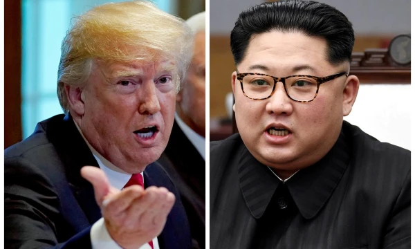 FILE PHOTO: A combination photo shows U.S.  President Donald Trump and North Korean leader Kim Jong Un (R) in Washignton, DC, U.S. May 17, 2018 and in Panmunjom, South Korea, April 27, 2018 respectively.  REUTERS/Kevin Lamarque and Korea Summit Press Pool/File Photos
