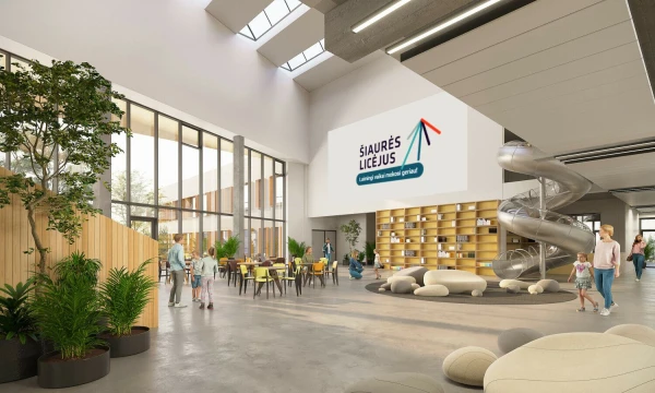 Didžiojoje Riešėje suplanuotas naujas „Šiaurės licėjaus“ pastatas. Biuro „2L architects“ vizualizacija.