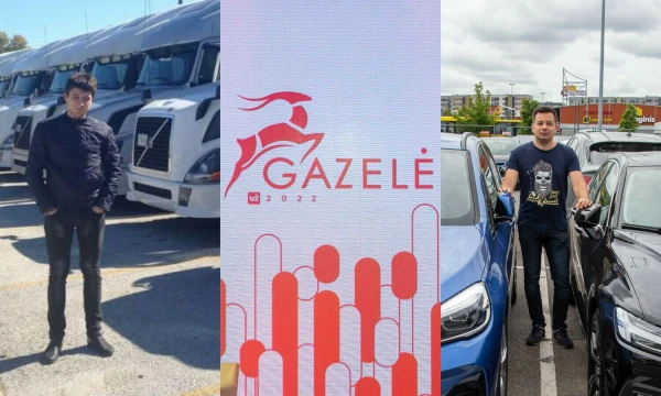 Evaldas Vasilenko (kairėje), Šilutės UAB „Logistikos tikslas“, pelniusios Klaipėdos apsk.  „Gazelės 2022“ apdovanojimą, vadovas ir įkūrėjas, Donatas Šiurna, Panevėžio UAB „Kokybiški auto“ – Panevėžio apsk. „Gazelės 2022“, vadovas.