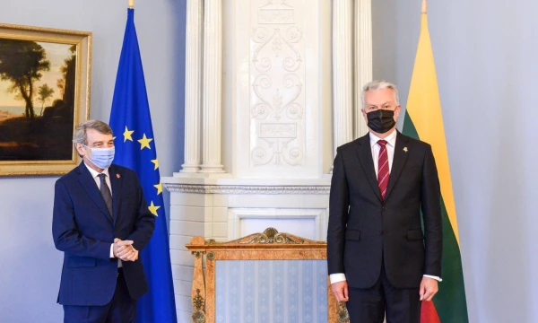 Prezidentas Gitanas Nausėda Vilniuje susitiko su Europos Parlamento pirmininku Davidu Sassoliu. Justino Auškelio (Prezidento kanceliarija) nuotr. 