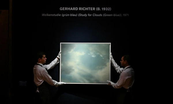 Gerhardo Richterio „Debesų studija“ „Christie's“ aukcionų namuose Londone, 2022 m. spalio 6 d. Justino Taliso (AFP / „Scanpix“) nuotr.