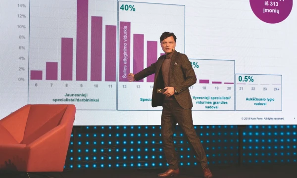 Vis didesnė dalis įmonių darbuotojų nesukuria didžiausios naudos, nėra pajėgūs demonstruoti pačių geriausių rezultatų, sako Eligijus Kajieta, konsultacijų bendrovės „Korn Ferry Hay Group“ vadovas Baltijos šalims. Ryčio Galadausko (VŽ) nuotr.