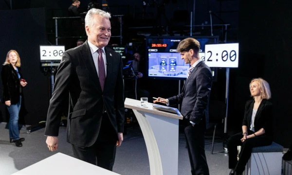 G. Nausėda ir I. Vėgėlė debatų metu. Pauliaus Peleckio (BNS) nuotr.