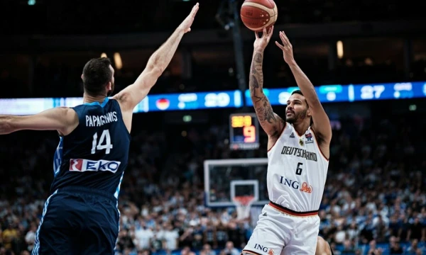 Graikų ir vokiečių rungtynės Europos vyrų krepšinio čempionate. FIBA nuotr.