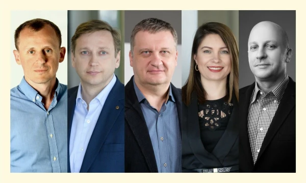 „Raso” valdyba: D. Simanavičius (kairėje), E. Remeikis, R. Tamašiūnas, A. Remeikienė, D. Samuolis. Įmonės koliažas