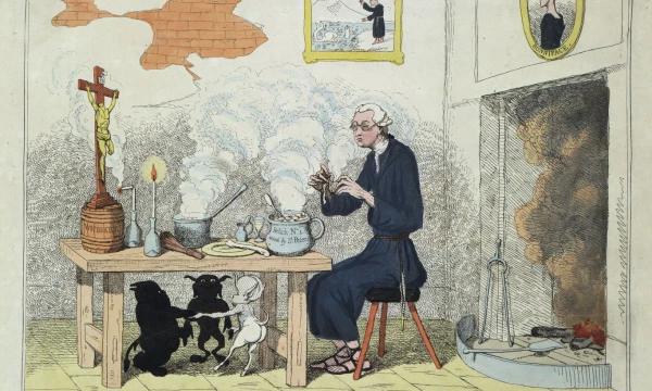 Edmundas Burke’as šioje karikatūroje vaizduojamas kaip jėzuitas. Mary Evans rinkinys. Kongreso bibliotekos kolekcija