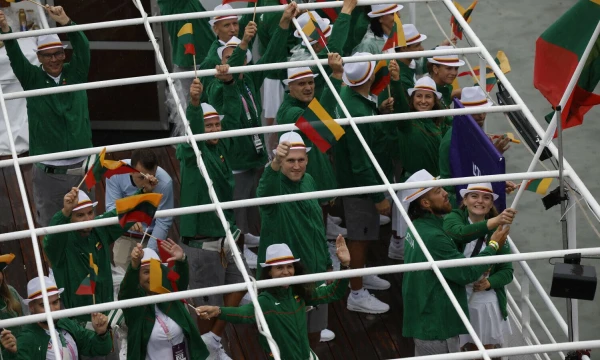 Lietuvos sportininkai Paryžiaus olimpinių žaidynių atidarymo ceremonijoje. Alberto Gea („Reuters“/„Scanpix“) nuotr.