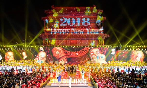 People celebrate the new year during a countdown event at Yongdingmen Gate in Beijing, China, December 31, 2017. REUTERS/Jason Lee